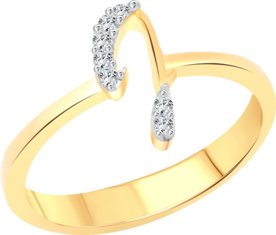 VIGHNAHARTA initial ''J'' Letter Alloy Cubic Zirconia Gold Plated Ring