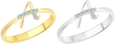 

Vighnaharta Awesome ''A'' Letter Selfie Alloy Cubic Zirconia Gold-plated Plated Ring Set, Multicolor