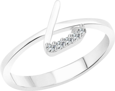 VIGHNAHARTA initial ''L'' Alphabet Alloy Cubic Zirconia 18K White Gold Plated Ring
