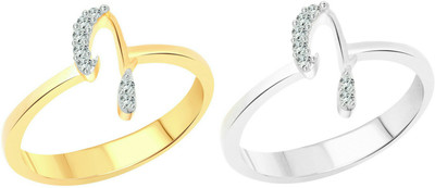 VIGHNAHARTA Joyful ''J'' Letter Selfie Alloy Cubic Zirconia Gold Plated Ring Set