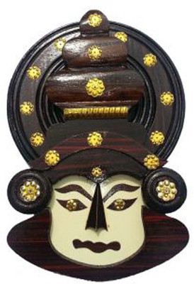 

keralashopee Handcrafted Kathakali Face in Wood 10 inches Decorative Showpiece - 26 cm(Wooden, Brown)
