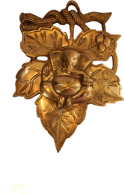 

Athizay Wall and door Hanging Ganesha on leaf Decorative Showpiece - 29 cm(Copper, Gold)