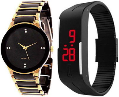 

Shivam Retail SR-01 Stylish Gold Black Casual And Hand Band Watch - For Boys