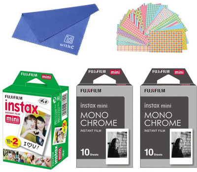 

Fujifilm Instax Twin Pack ( 20 ) + 2-SET Monochrome ( 20 ) + Cleaning Cloth + Stickers 20 pcs Film Roll(Yes 800 ISO Pack of 4)