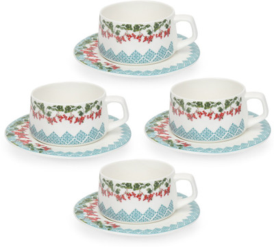 @home Mugal Zuri Bone China(Multicolor, Pack of 8)