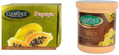 

Clearface Clear Face Papaya Facial Kit & 24 Carat Gold Face Pack (Set of 2) 1125 g(Set of 2)