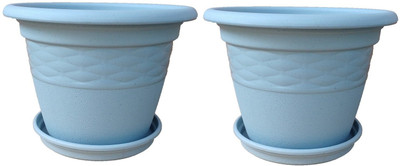 

Minerva Naturals Decor plastic pot 10 inch mat finish ash color with bottom tray (pack of 2) Plant Container Set(Pack of 2, Plastic)