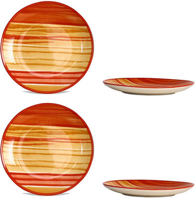 

caffeine Dinner Plate 10IN Ceramic/Stoneware in Orange and Beige Studio (Set of 4) Handmade Dinner Plates(Pack of 4)