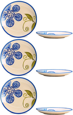 

caffeine Dinner Plate 10IN Ceramic/Stoneware in Cream and Blue Petals Flower (Set of 6) Handmade Dinner Plates(Pack of 6)