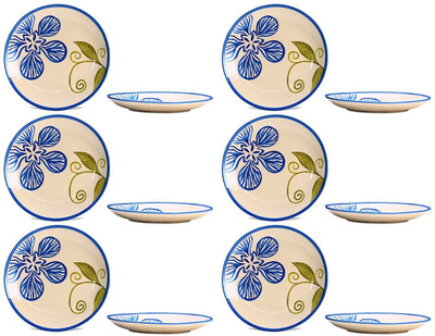 

caffeine Dinner Plate 10IN Ceramic/Stoneware in Cream and Blue Petals Flower (Set of 12) Handmade Dinner Plates(Pack of 12)