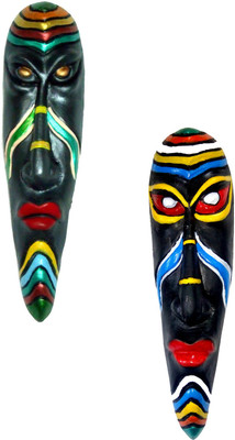 

Rasoh village hand artz combo of 2 tribal demo masks Decorative Showpiece - 26 cm(Terracotta, Multicolor)