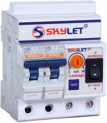 

SKYLET ELCB+MCB Single Phase 2 pole ELCB + RCCB + ISI Marked MCB 32 A with high voltage protection, Overload Protection, Adjustable Leakage current 3 to 30 mA (Shock Guard) Modular MCB(2)