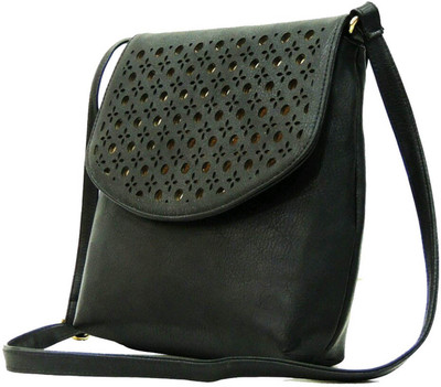 

Pink Flower Girls Casual Black Leatherette Sling Bag
