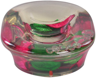 

24x7 Premium Soap Case, Acrylic ,OIL FILLED ~ FLOATING FLOWERS AND SHELLS, Size 5.5x4x1.5 inches (14cm x 10cm x 3.8cm)(Red, Green), Green;red
