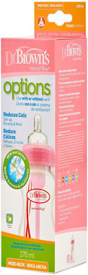 

Dr Brown Natural Flow Options Wide Neck BPA Free Feeding Bottle With Included Straw Brush - 270 ml(Pink)