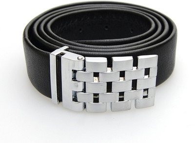 

24x7 Men Black Genuine Leather Belt, Silver