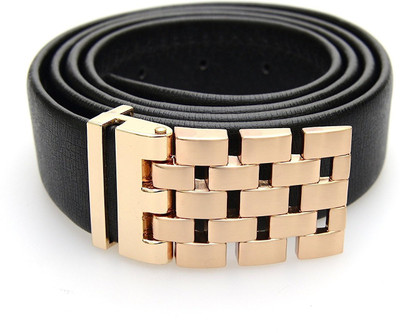 

24x7 Men Black Genuine Leather Belt, Gold
