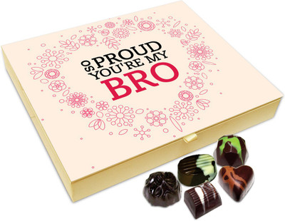 

Chocholik Rakshabandan Gift Box - Completely Totally Proud You Are My Brother Chocolate Box For Brother / Sister - 20pc Truffles(240 g)