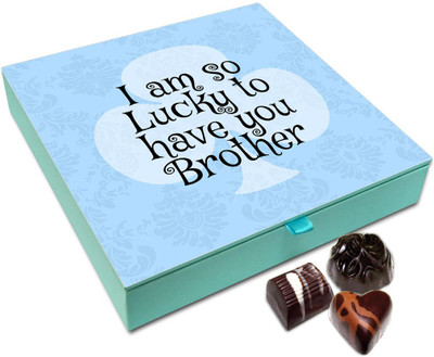 

Chocholik Rakhi Gift Box - I Am So Lucky To Have You Chocolate Box For Brother / Sister - 9pc Truffles(108)