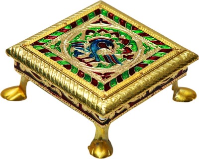 SV Traders Meenakari 5 In Wood, Brass All Purpose Chowki(Multicolor, Pack of 1)