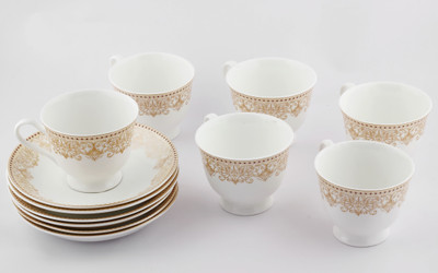 

Swagger Fine bone china designer cup and saucer tea set Bone China(Multicolor, Pack of 12)