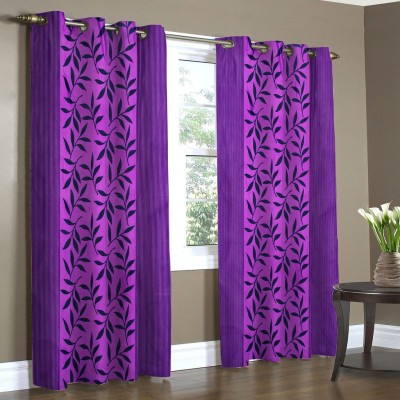 Home Candy 212 cm (7 ft) Polyester Room Darkening Door Curtain (Pack Of 2)(Floral, Purple)