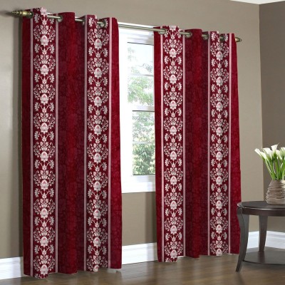 Home Candy 212 cm (7 ft) Polyester Door Curtain (Pack Of 2)(Floral, Maroon)