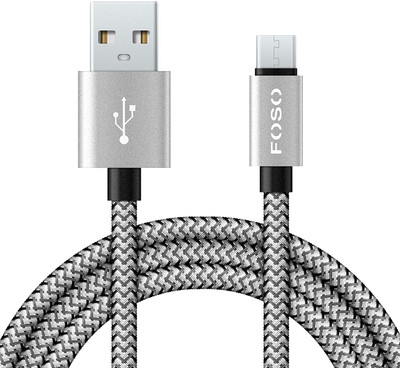 

FOSO Type C USB Data Cable Nylon Braided Cable For Charging & Sync Data to Android SmartPhones USB Type C Cable(All Phones With Type C port, Silver, Sync and Charge Cable)