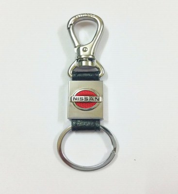 

eShop24x7 NISSAN Combo Leather & Steel Imported Chome Plated Locking Carabiner Car Logo keyring fob Key Chain