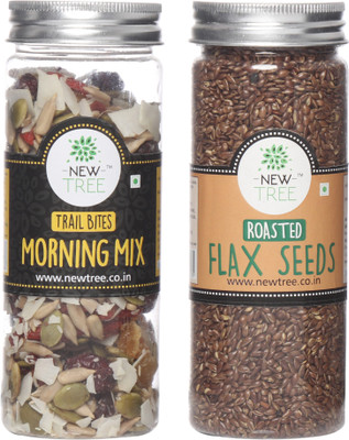 

New Tree Trail Bites Morning Mix & Roasted Flax Seeds Pack Of 2 Assorted Nuts(300 g, Plastic Bottle)