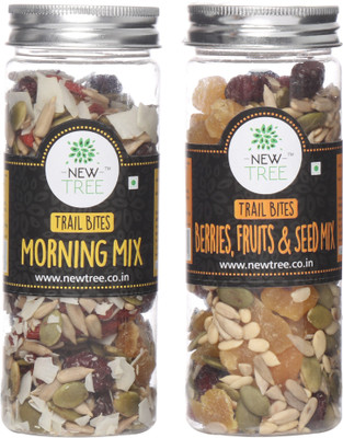 

New Tree Trail Bites Morning Mix & Berries, Fruits And Seed Mix Pack Of 2 Assorted Nuts(320 g, Plastic Bottle)