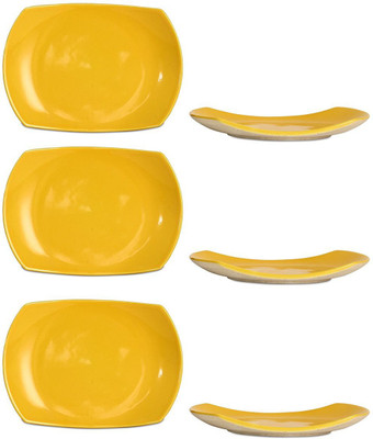caffeine Snack Plate 7IN Ceramic/Stoneware in Yellow and Cream Glossy (Set of 6) Handmade Dinner Plates(Pack of 6)