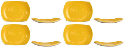 

caffeien Snack Plate 7IN Ceramic/Stoneware in Yellow and Cream Glossy (Set of 8) Handmade Dinner Plates(Pack of 8)