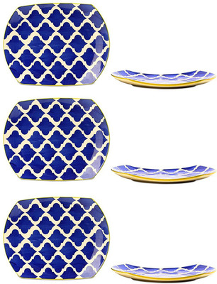 

caffeine Snack Plate 10IN Ceramic/Stoneware in Blue Umrao (Set of 6) Handmade Dinner Plates(Pack of 6)