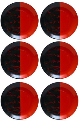 

caffeine Dinner Plate 10 Inch Ceramic/Stoneware in Red Black Bamboo Handmade Dinner Plates(Pack of 6)
