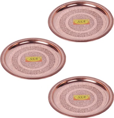 Shivshakti Arts Set Of 3 Handmade Pure Plate Round Shaped embossed design small Half Plate(Pack of 3)