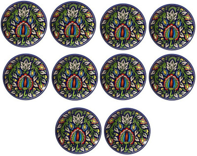 

caffeine Dinner Plate 10 Inch Ceramic/Stoneware in Blue Jaipuri Handmade Dinner Plates(Pack of 10)