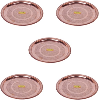Shivshakti Arts Set Of 5 Handmade Pure Plate Thali Round Shaped embossed design Dinner Plate(Pack of 5)