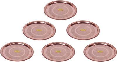 Shivshakti Arts Set Of 6 Handmade Pure Plate Thali Round Shaped embossed design Dinner Plate(Pack of 6, Microwave Safe)