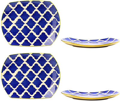 

caffeine Snack Plate 10IN Ceramic/Stoneware in Blue Umrao (Set of 4) Handmade Dinner Plates(Pack of 4)