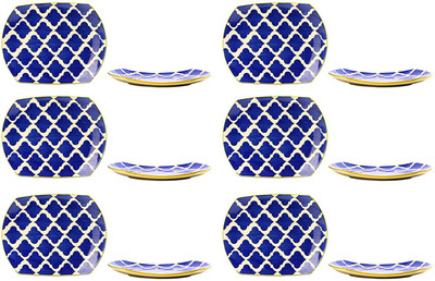 

caffeine Snack Plate 10IN Ceramic/Stoneware in Blue Umrao (Set of 12) Handmade Dinner Plates(Pack of 12)