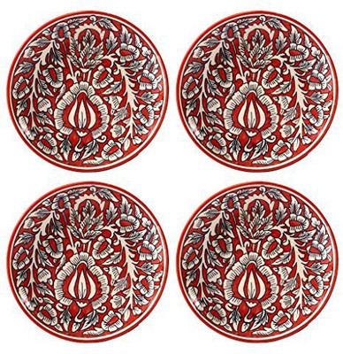 

caffeine Quarter Plate 7 Inch Ceramic/Stoneware in Red Mughal Handmade Dinner Plates(Pack of 4)