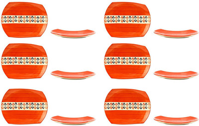 

caffeine Snack Plate 10IN Ceramic/Stoneware in Orange Arrow (Set of 12) Handmade Dinner Plates(Pack of 12)