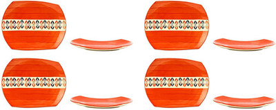 

caffeine Snack Plate 10IN Ceramic/Stoneware in Orange Arrow (Set of 8) Handmade Dinner Plates(Pack of 8)