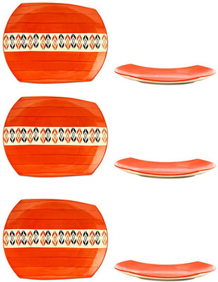 

caffeine Snack Plate 10IN Ceramic/Stoneware in Orange Arrow (Set of 6) Handmade Dinner Plates(Pack of 6)