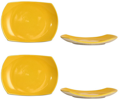 

caffeine Snack Plate 7IN Ceramic/Stoneware in Yellow and Cream Glossy (Set of 4) Handmade Dinner Plates(Pack of 4)