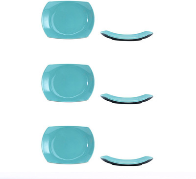 

caffeine Snack Plate 7IN Ceramic/Stoneware in Skyblue and Black Glossy (Set of 6) Handmade Dinner Plates(Pack of 6)