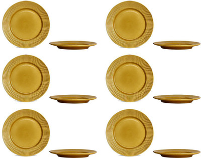 

caffeine Dinner Plate 10IN Ceramic/Stoneware in Mustard Petals Flower (Set of 12) Handmade Dinner Plates(Pack of 12)