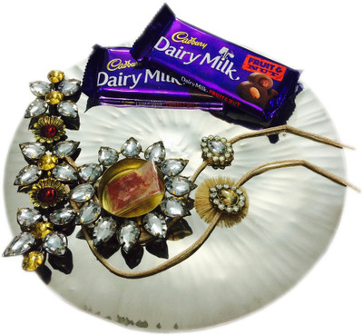 

loopsnknots Silver Steel Rakhi Platter/Pooja Thali For Rakhi & Bhaiya Dooj (pl16023) Steel(Silver)