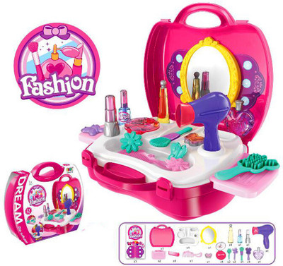 

Sanyal Girls Dream Fashion Beauty Suitcase cum Makeup Vanity Role Play Toy Set - 21 Pieces